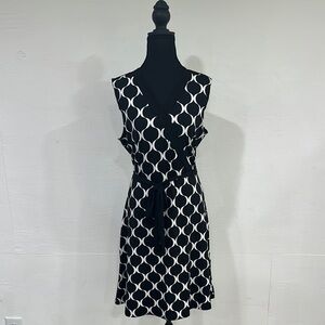 Morgan Taylor Black and White Sleeveless Wrap Dress